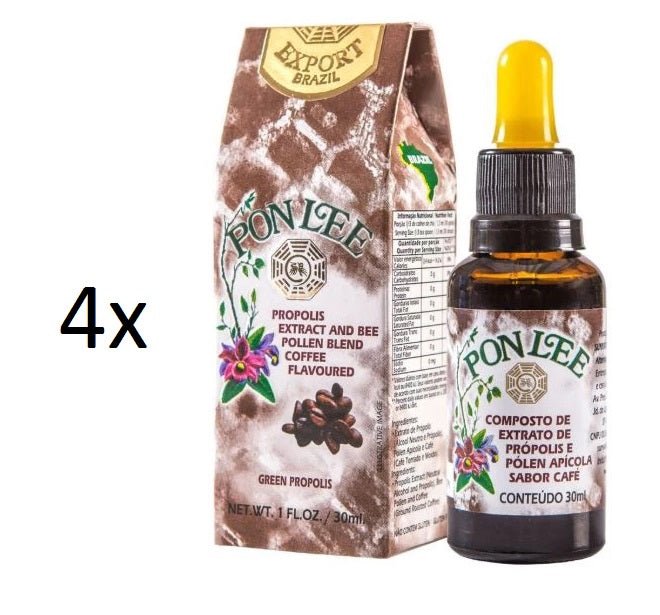 Lot of 4x30ml Pollen Bee Alcoholic Propolis Extract Coffee Flavor - Pon Lee