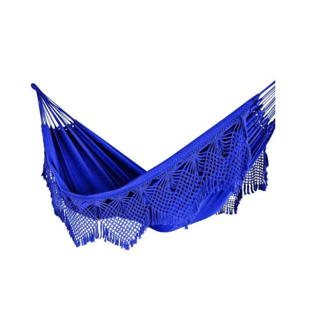 100% Cotton Luxury Couple Giant Hammock Rest Sleep w/ Macrame Blue 4.4m x 1.52m