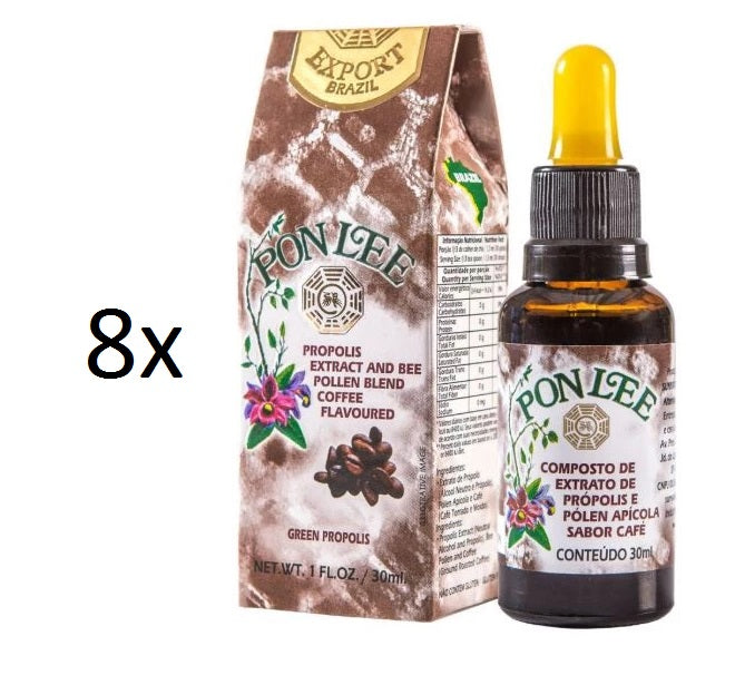 Lot of 8x30ml Pollen Bee Alcoholic Propolis Extract Coffee Flavor - Pon Lee