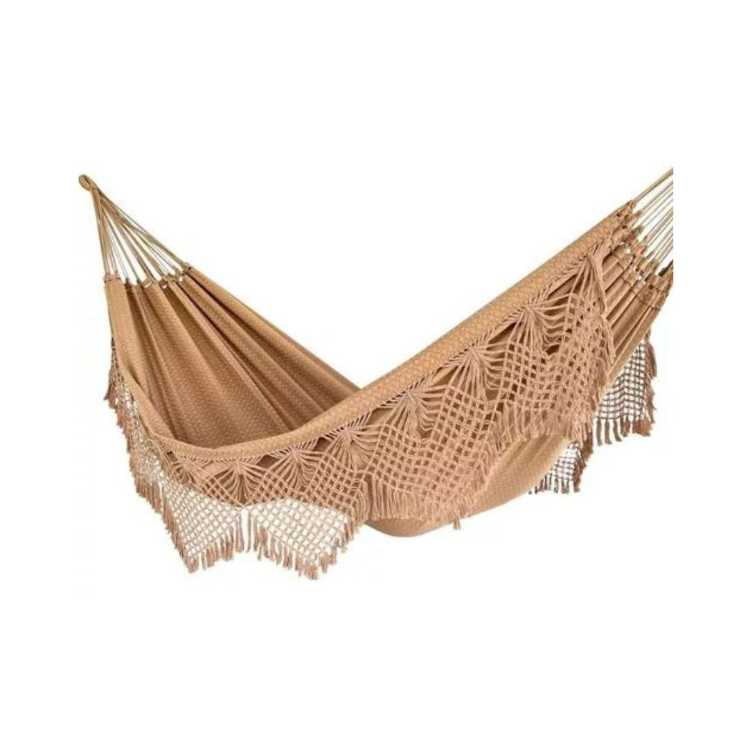 Luxury Couple Giant Hammock Rest Sleep w/ Macrame Caramel 4.4m x 1.52m