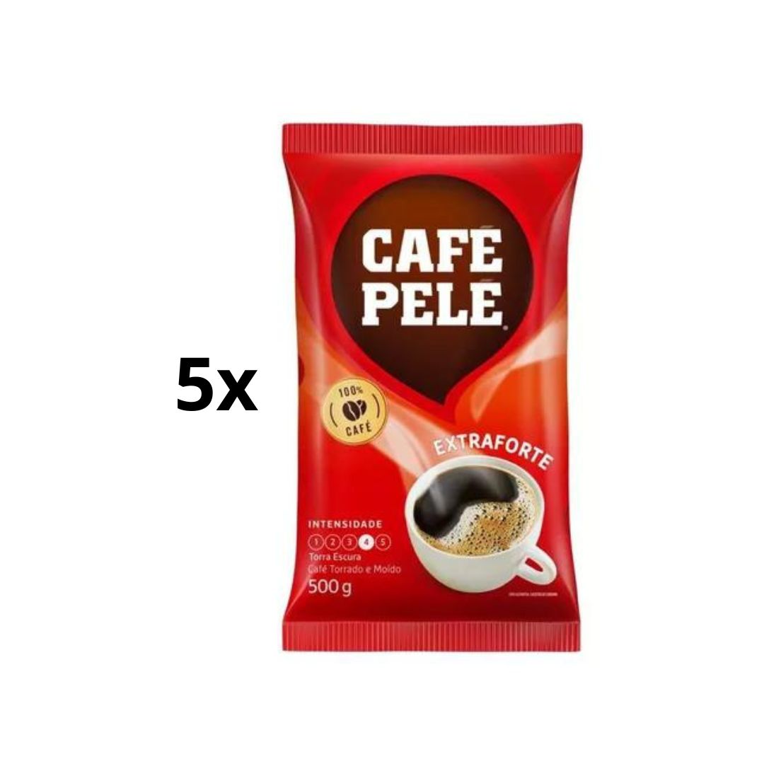 Lot of 5 Brazilian Pelé Extra Strong Coffee Powder Vaccum Roasted Ground 500g
