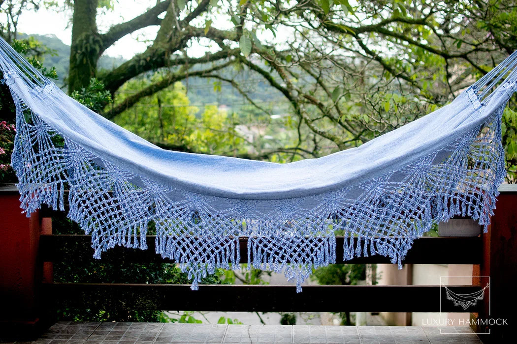 Light Blue Handmade Cotton Hammock Brazilian Macrame 14ft x 5ft House Decor