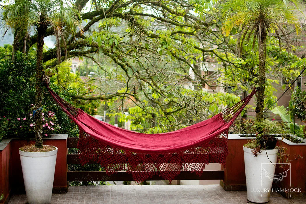 Red Handmade Cotton Hammock Brazilian Macrame 14ft x 5ft House Decoration