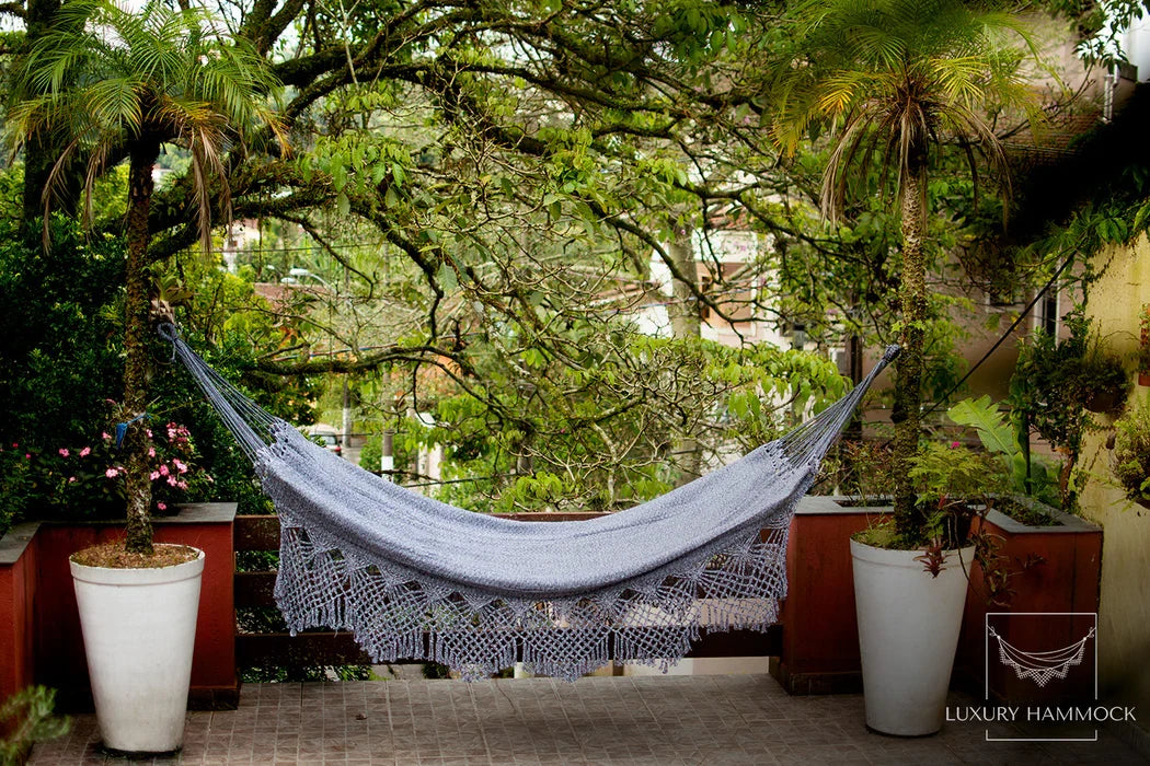 Gray Handmade Cotton Hammock Brazilian Macrame 14ft x 5ft House Decor