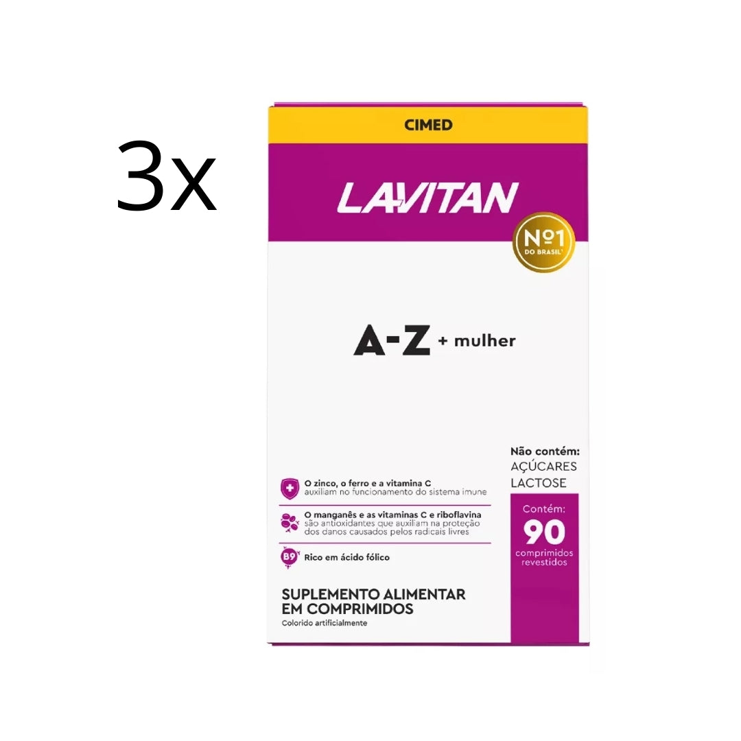 Lot of 3 Lavitan Multivitamin A-z + Women Supplement 90 Tablets Cimed