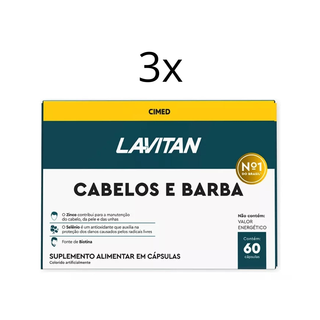 Lot of 3 Lavitan Hair Beard Vitamins Food Supplement 60 Capsules Cimed