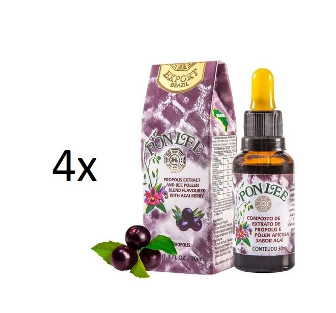 Lot of 4x30ml Acai Flavor Bee Pollen Alcoholic Propolis Extract 30ml - Pon Lee