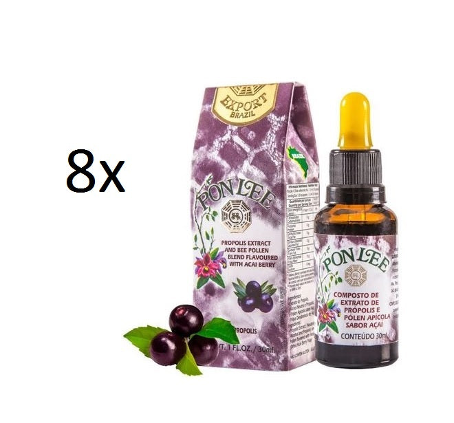 Lot of 8x30ml Acai Flavor Bee Pollen Alcoholic Propolis Extract 30ml - Pon Lee