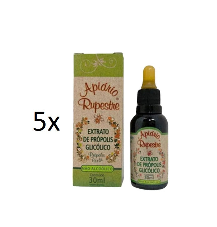 Lot of 5 Apiário Rupestre No Alcoholic Glycolic Green Propolis Extract 30ml