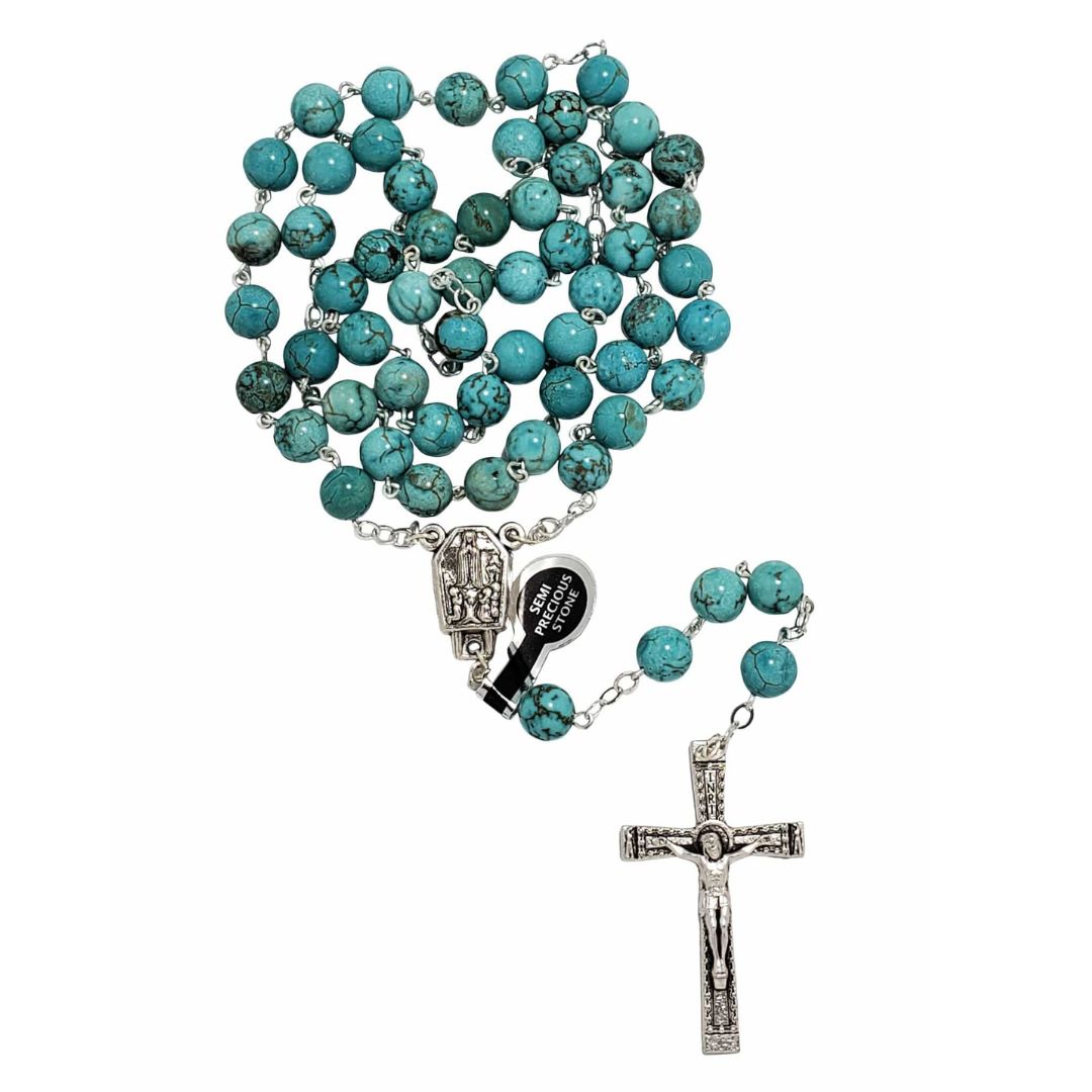 Turquoise Natural Semi-precious Jewel Stone Religious Chaplet Our Lady of Fátima