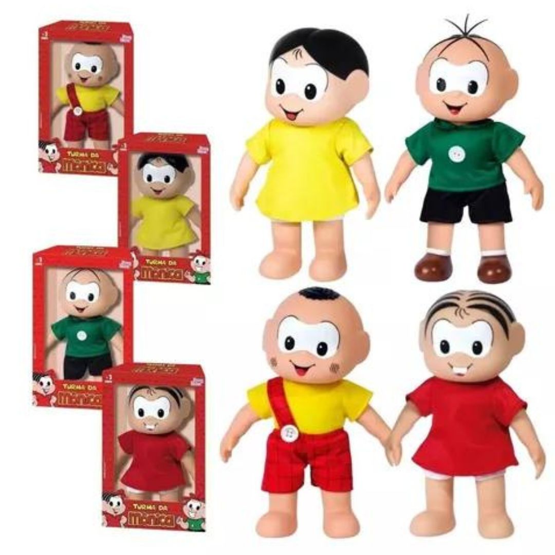 Turma da Mônica Cartoon 4 Dolls Collection Kids Toys Play Fun Kit Baby Brink