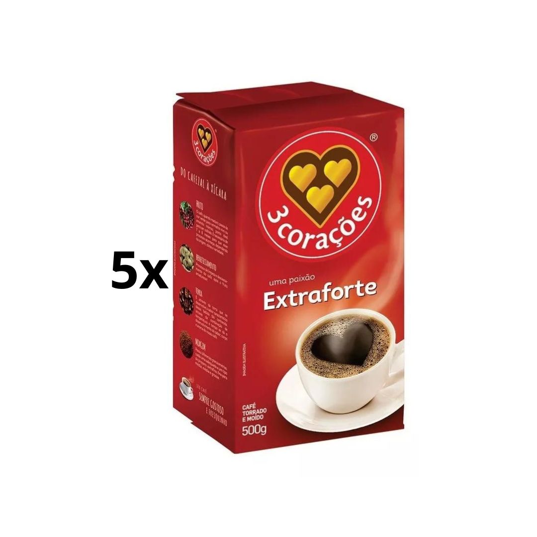 Lot of 5 Brazilian Extra Strong Roasted Coffee Powder Drink 500g 3 Corações