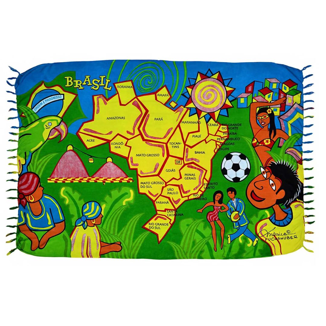 Brazil Map Canga Beach Towel Sarong Viscose Beachwear