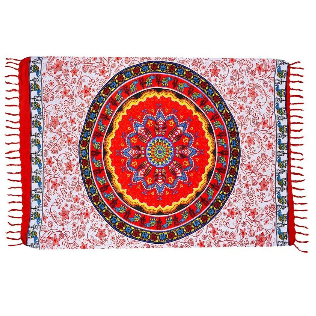 Mandala Sun Red Canga Beach Towel Sarong Polyester Beachwear