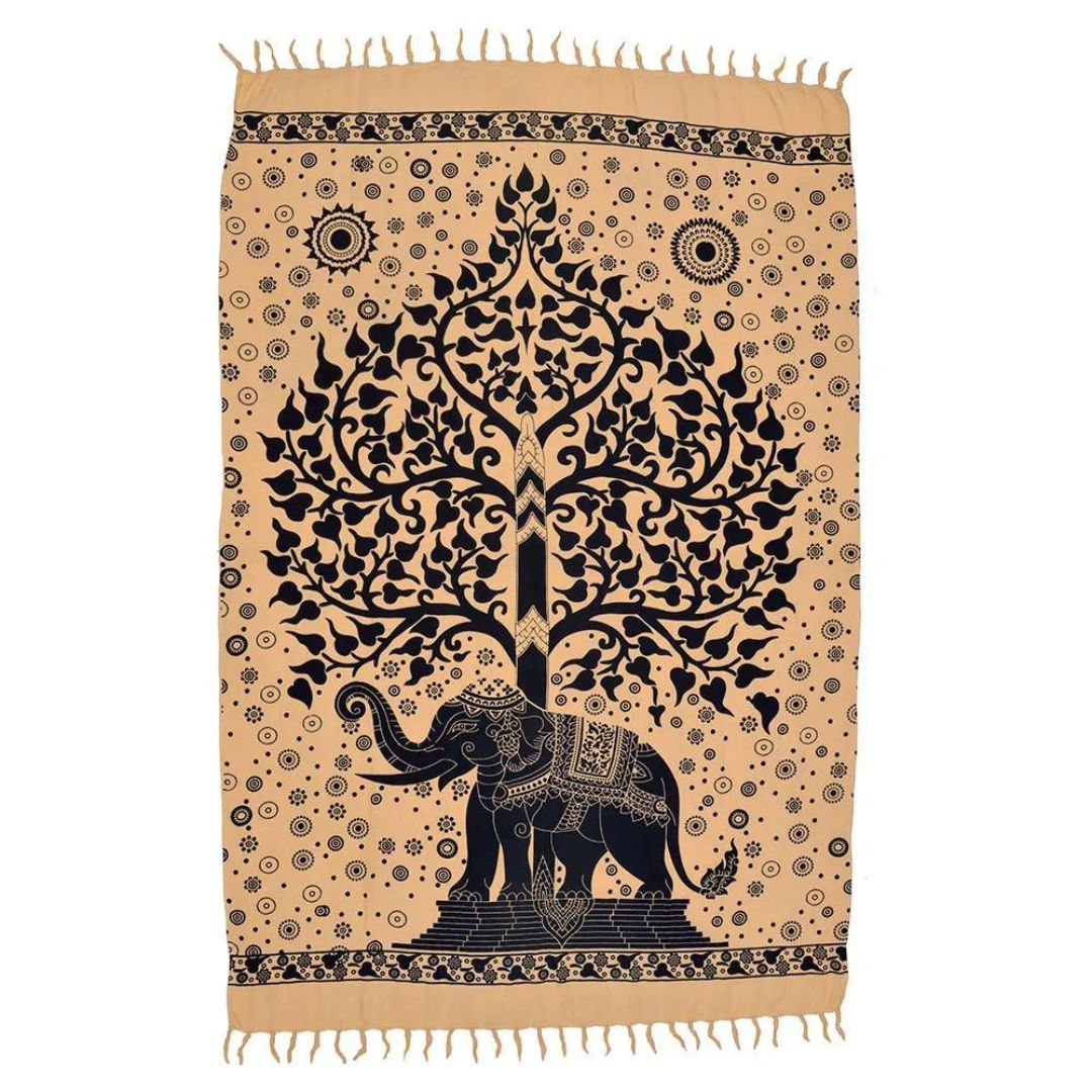 Tree of Life Beige Canga Beach Towel Sarong Polyester Beachwear