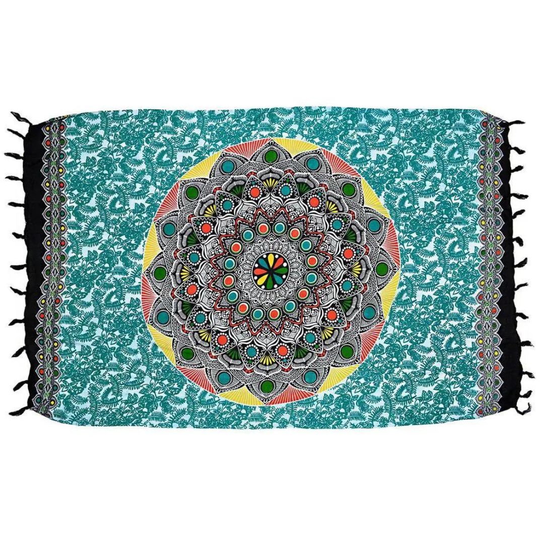 Turquoise Virtue Mandala Canga Beach Towel Sarong Polyester Beachwear