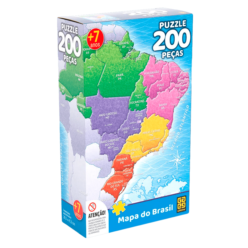 Puzzle 200 peças Mapa do Brasil / Puzzle 200 Pieces Map of Brazil - Grow