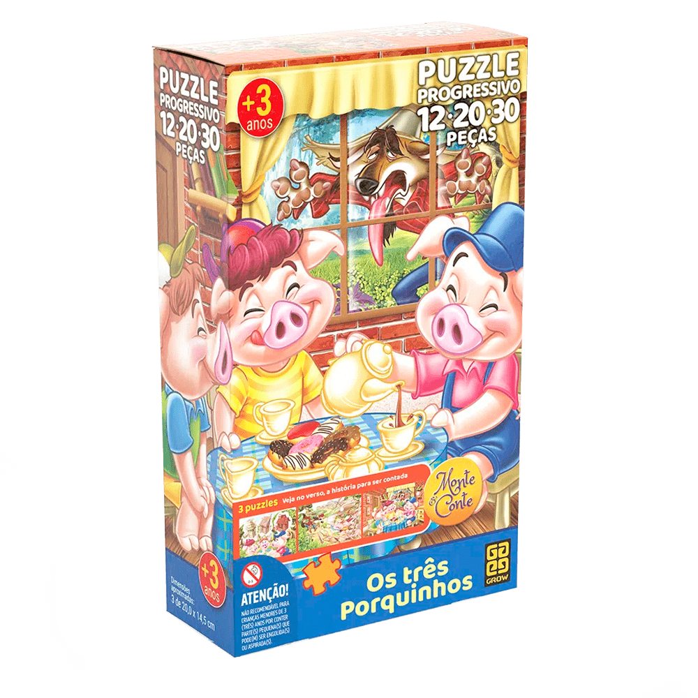 Puzzle Progressivo Monte e Conte Três Porquinhos / Progressive puzzle hill and count three little pigs - Grow