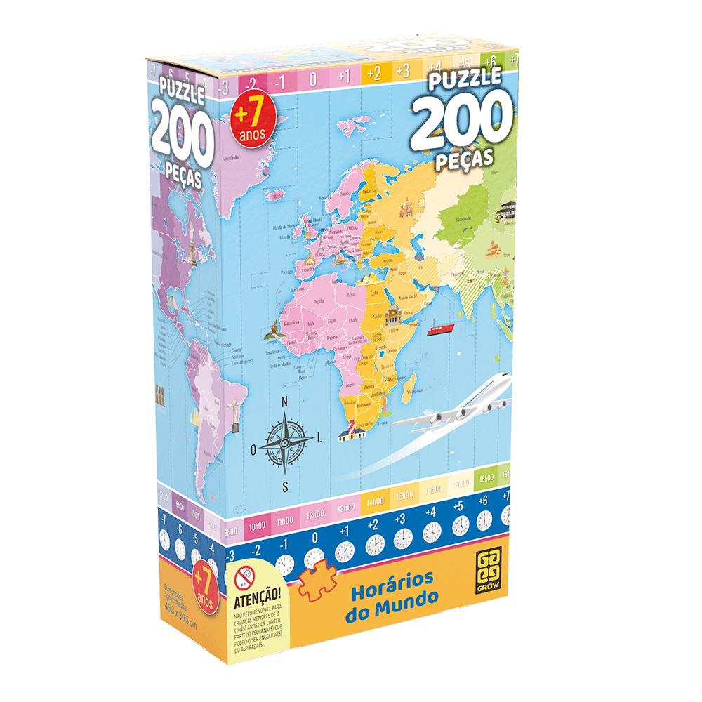 Puzzle 200 peças Horários do Mundo / Puzzle 200 World pieces of the world - Grow