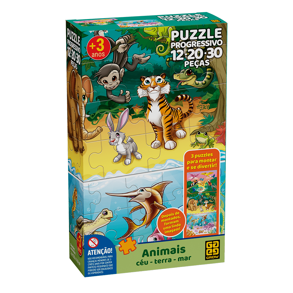 Puzzle Progressivo Animais / Céu, Terra e Mar / Puzzle Progressive Animals / Sky, Earth and Sea - Grow