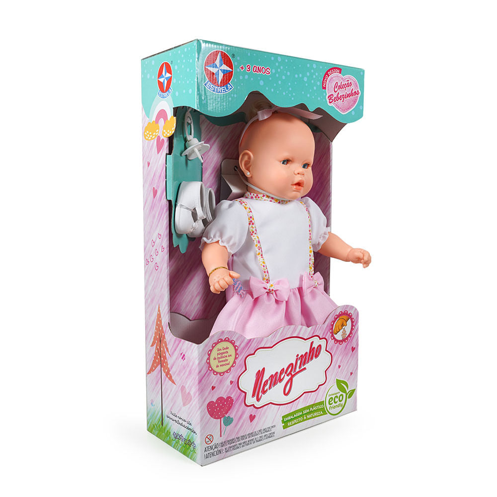 Boneca Nenezinho Vestido Rosa e Branco 44 cm - Estrela