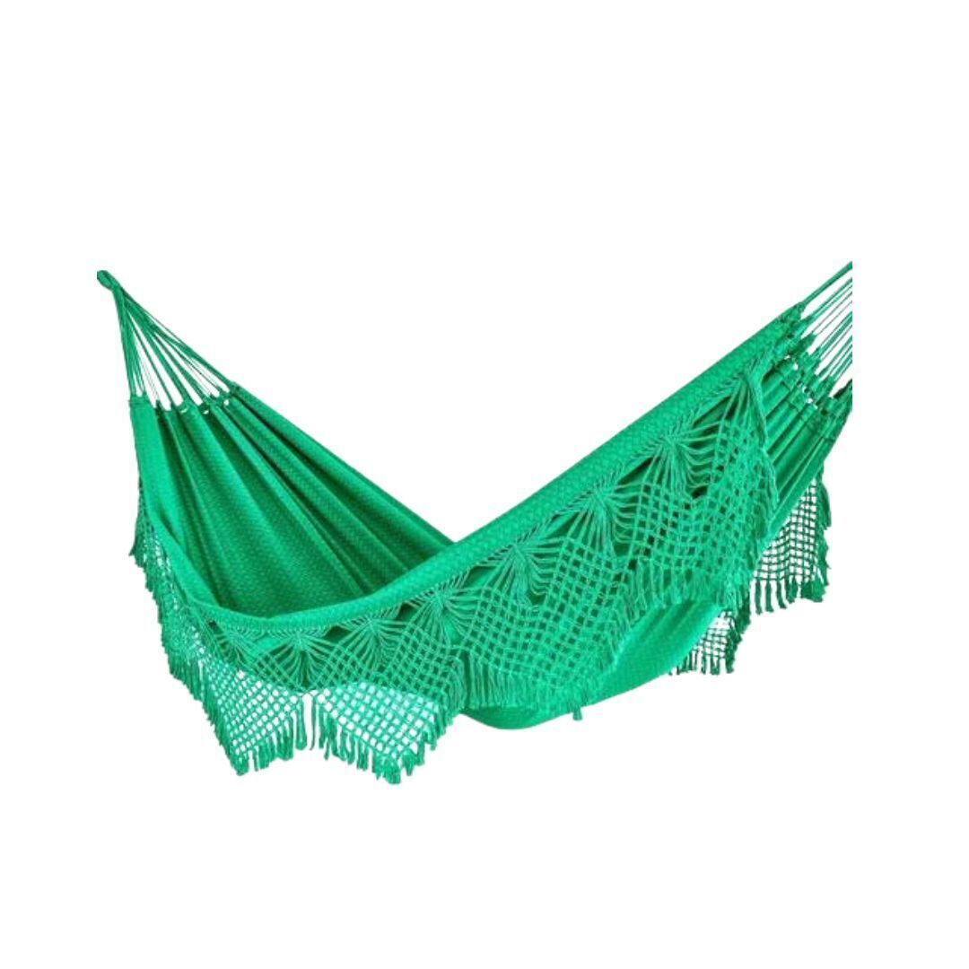 Cotton Luxury Couple Giant Hammock Rest Sleep w/ Macrame Flag Green 4.4m x 1.52m