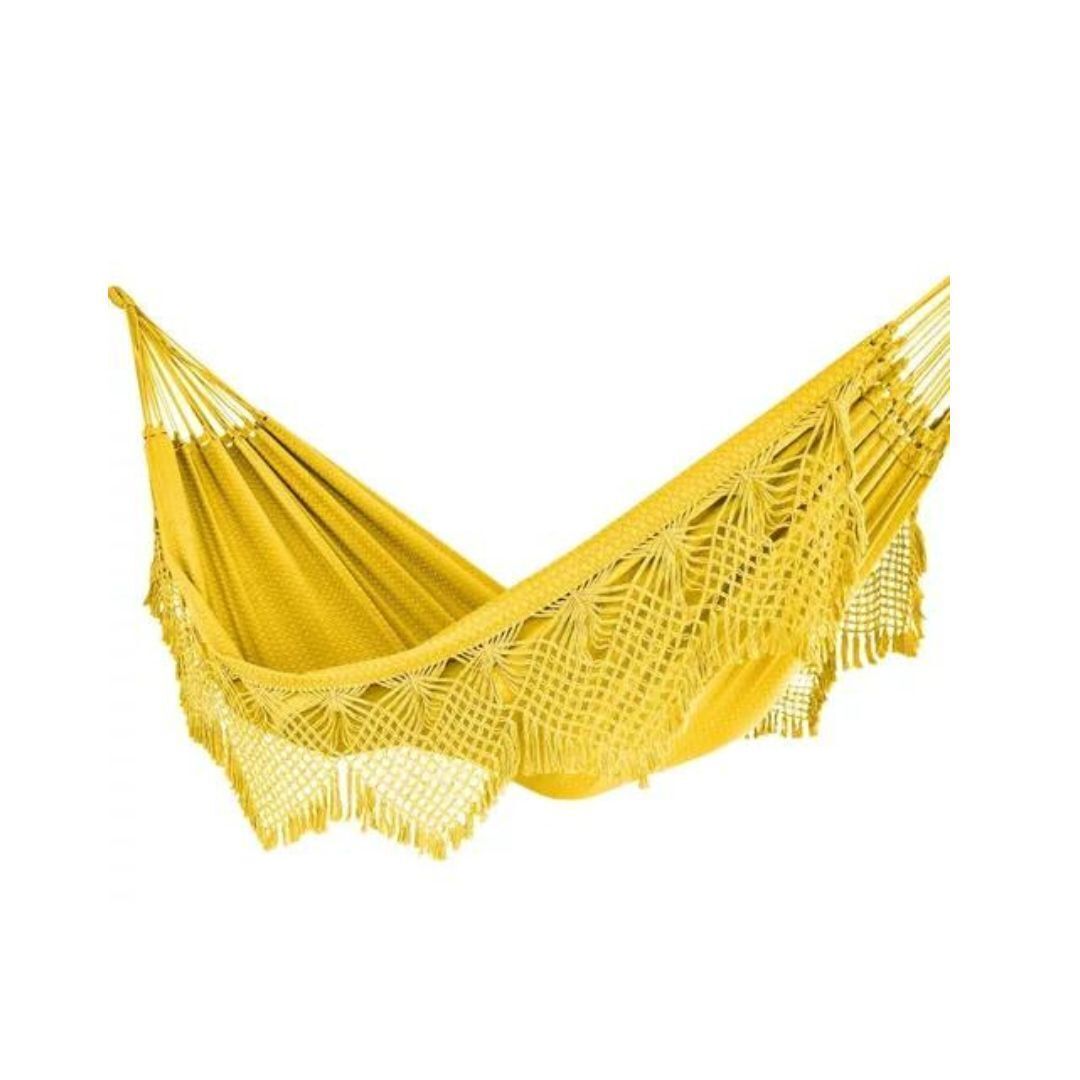 100% Cotton Luxury Couple Giant Hammock Rest Sleep w/ Macrame Yellow 4.4 x 1.52m