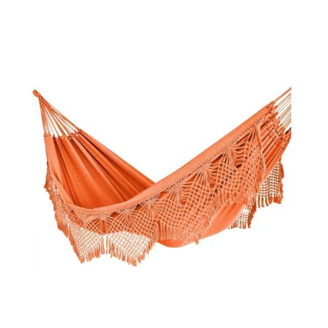 100% Cotton Luxury Couple Giant Hammock Rest Sleep w Macrame Orange 4.4m x 1.52m