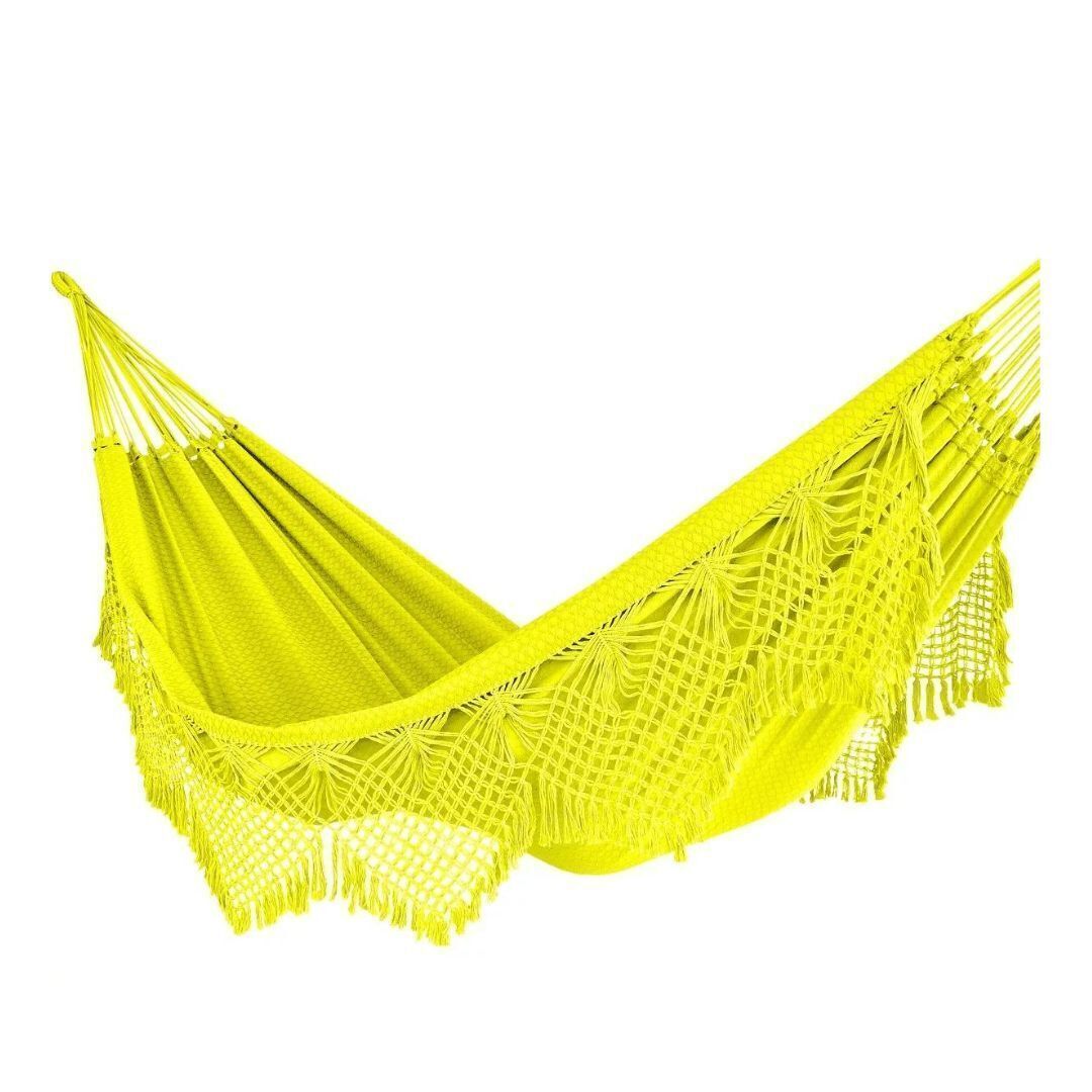 Cotton Luxury Couple Giant Hammock Rest Sleep w/ Macrame Neon Yellow 4.4 x 1.52m