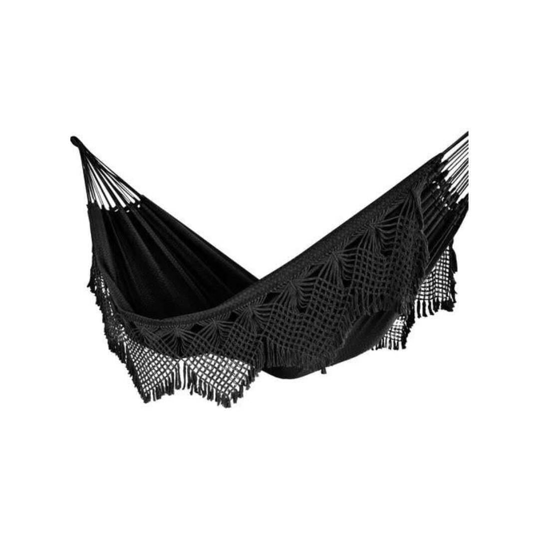 100% Cotton Luxury Couple Giant Hammock Rest Sleep w/ Macrame Black 4.4m x 1.52m