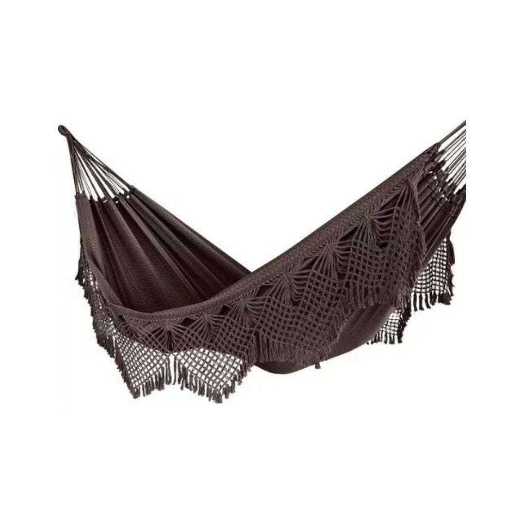 Cotton Luxury Couple Giant Hammock Rest Sleep w/ Macrame Dark Brown 4.4m x 1.52m