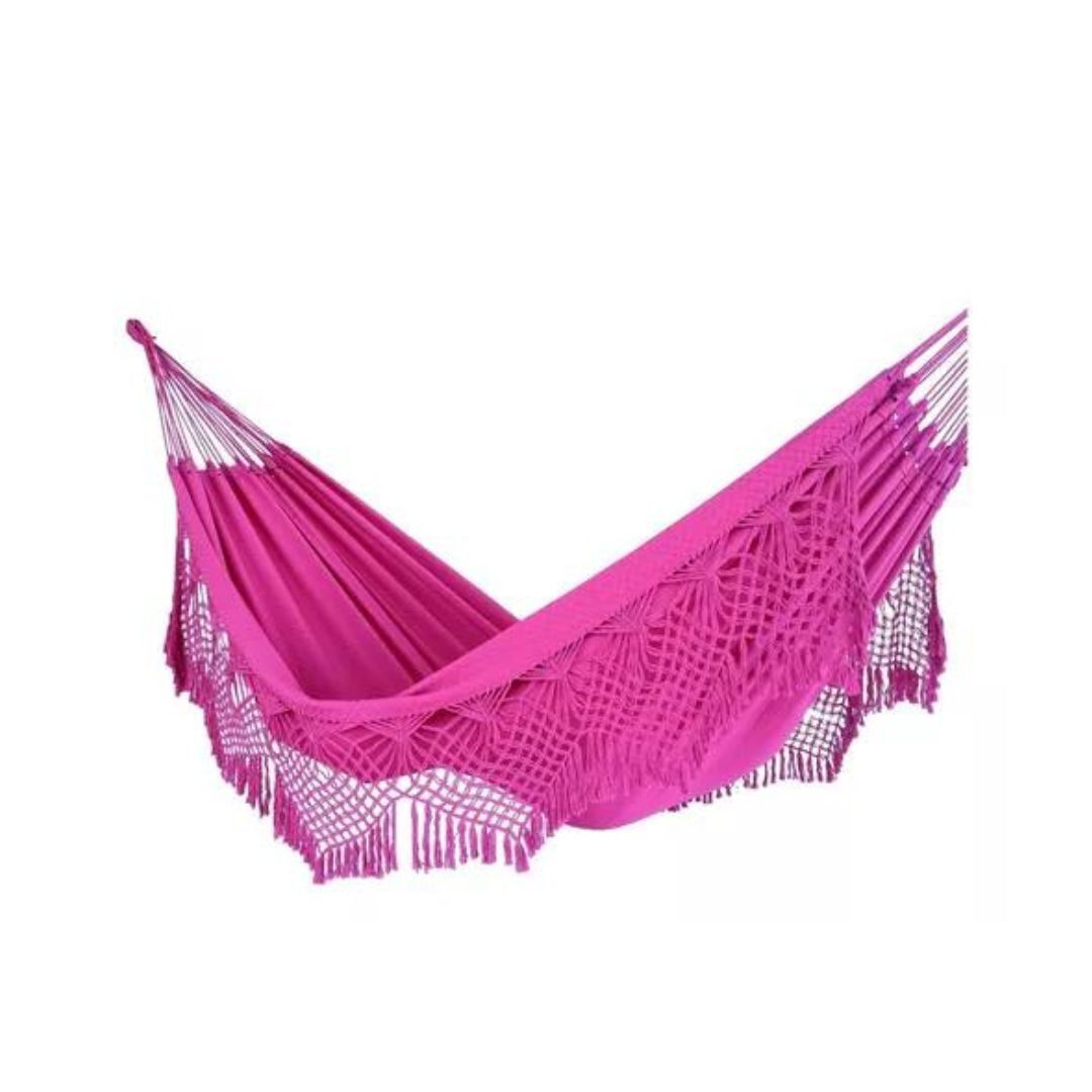 100% Cotton Luxury Couple Giant Hammock Rest Sleep w/ Macrame Pink 4.4m x 1.52m