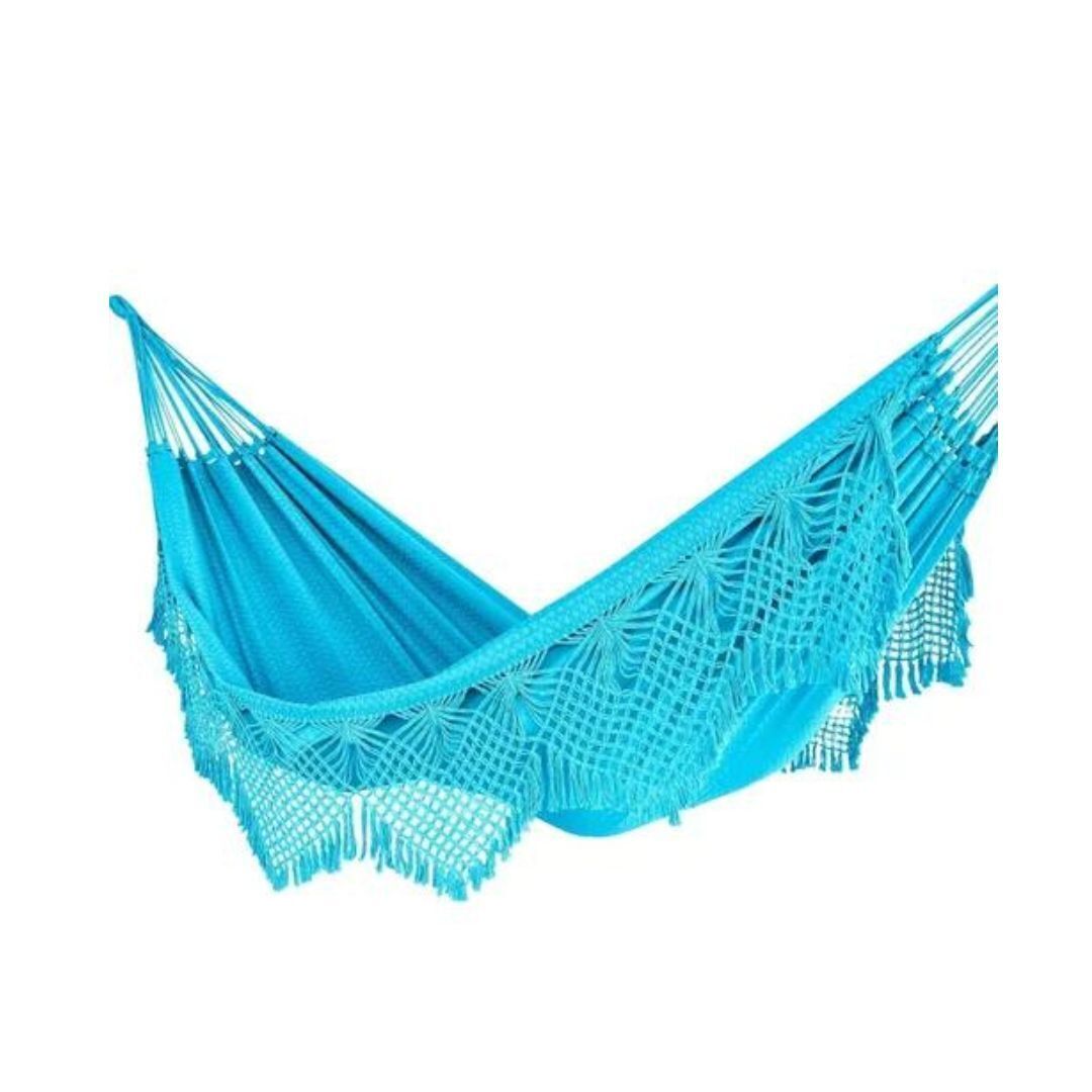 Cotton Luxury Couple Giant Hammock Rest Sleep w/ Macrame Neon Blue 4.4m x 1.52m