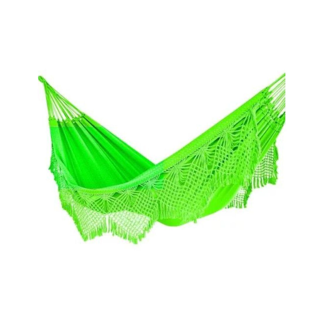 Cotton Luxury Couple Giant Hammock Rest Sleep w/ Macrame Neon Green 4.4m x 1.52m