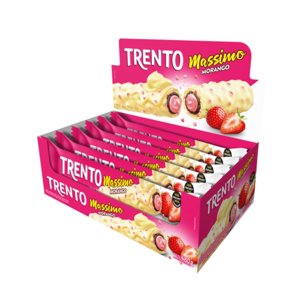 Brazilian Peccin Trento Massimo Strawberry Flavour Chocolate Wafer Candy 16x30g