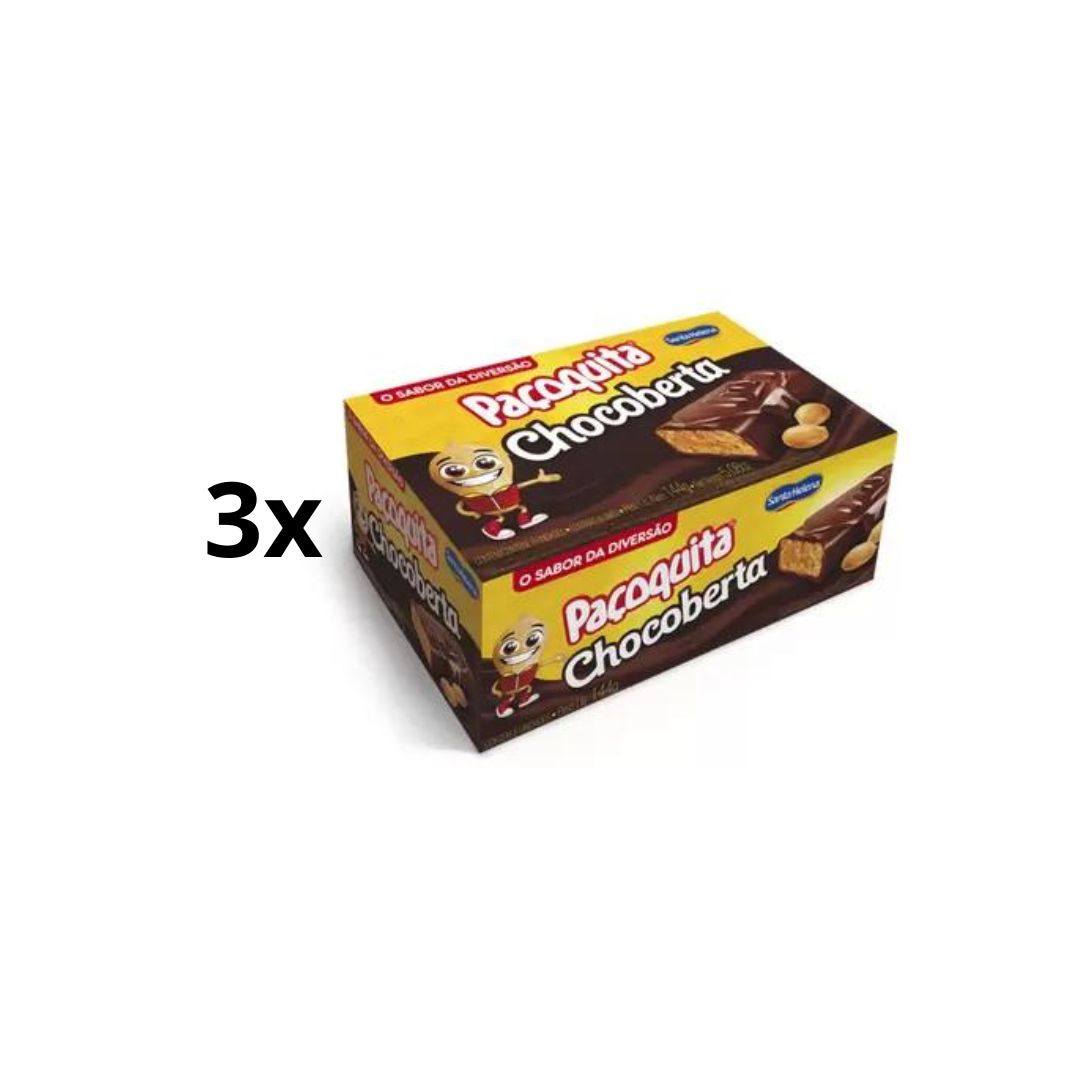 Lot of 3 Santa Helena Pacoquita Chocoberta Peanut Chocolate Candy Sweet 144g