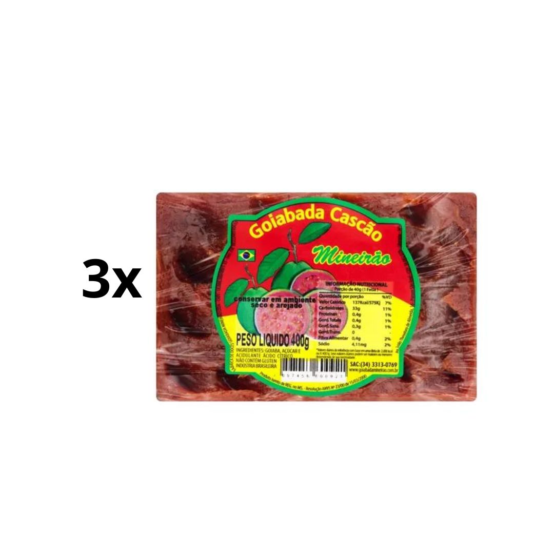 Lot of 3 Mineirao Guava Smudge Gioabada Cascao Candy Sweet Dessert 400g