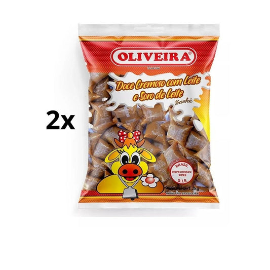 Lot of 2 Oliveira Milk Cream Dulce de Leite MG Candy Sweet Dessert 1.2Kg 40 unt