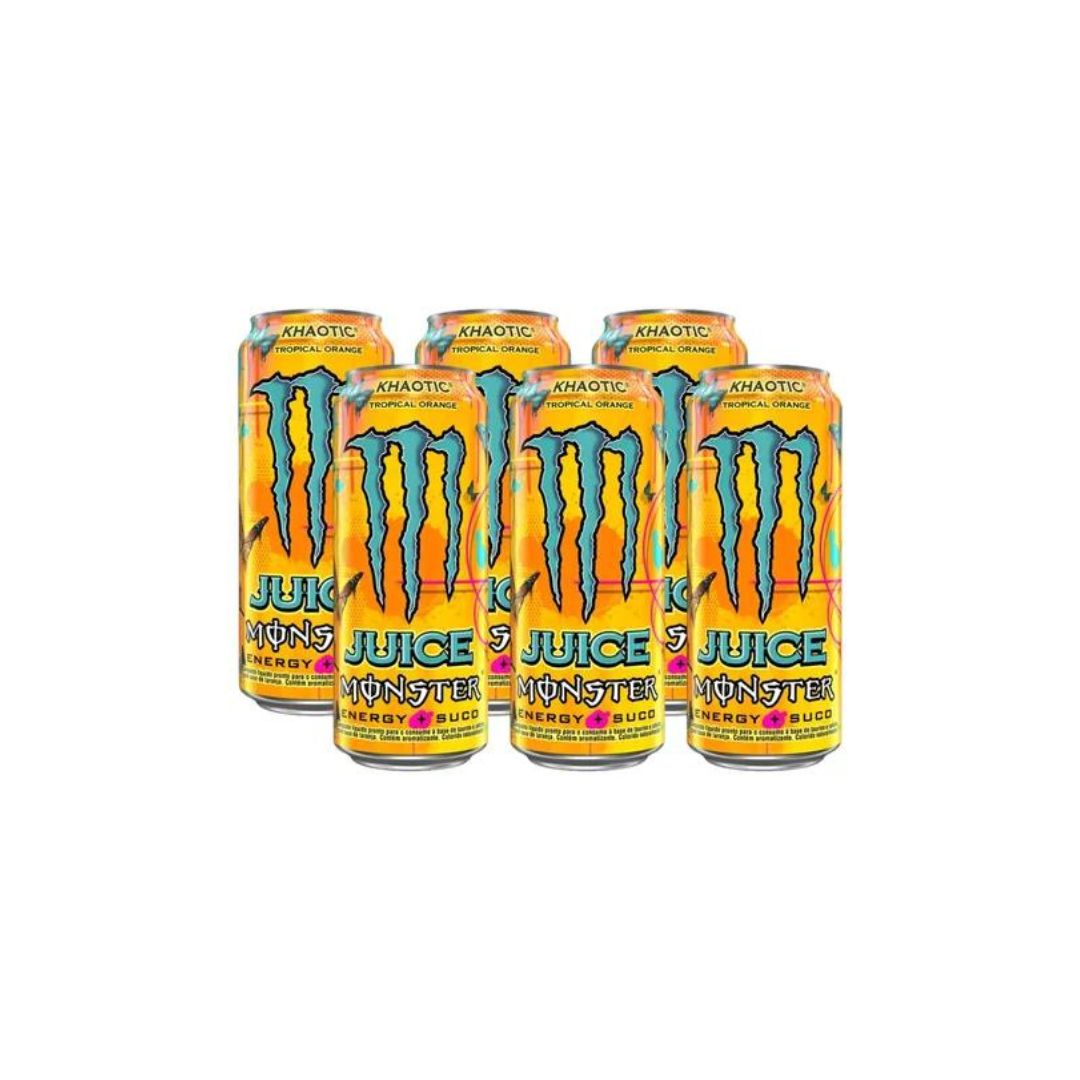 Lot of 6 Juice Monster Khaotic Tropical Orange Flavour Energy Drink 473ml
