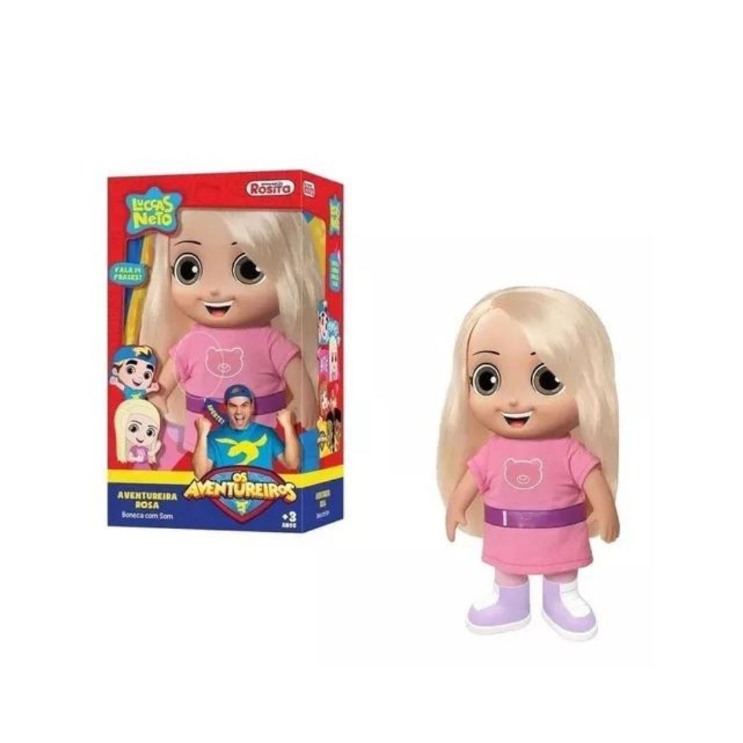 Brazilian Luccas Neto Aventureira Rosa Doll Toy 27cm with Sound