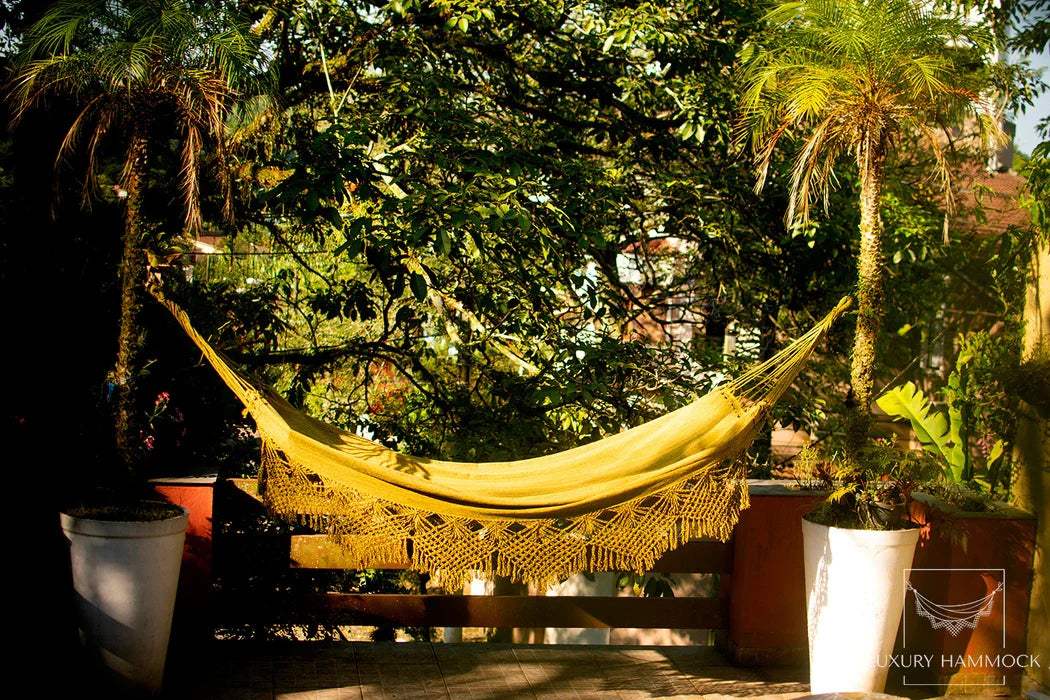 Mustard Handmade Cotton Hammock Brazilian Macrame 14ft x 5ft House Decoration