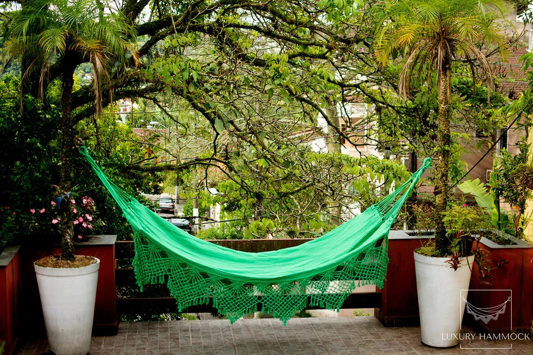 Green Handmade Cotton Hammock Brazilian Macrame 14ft x 5ft House Decoration