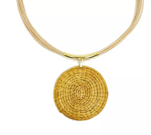 Art Biojoias Capim Dourado Palha Buriti Mandala Necklace Golden Grass Jewelry