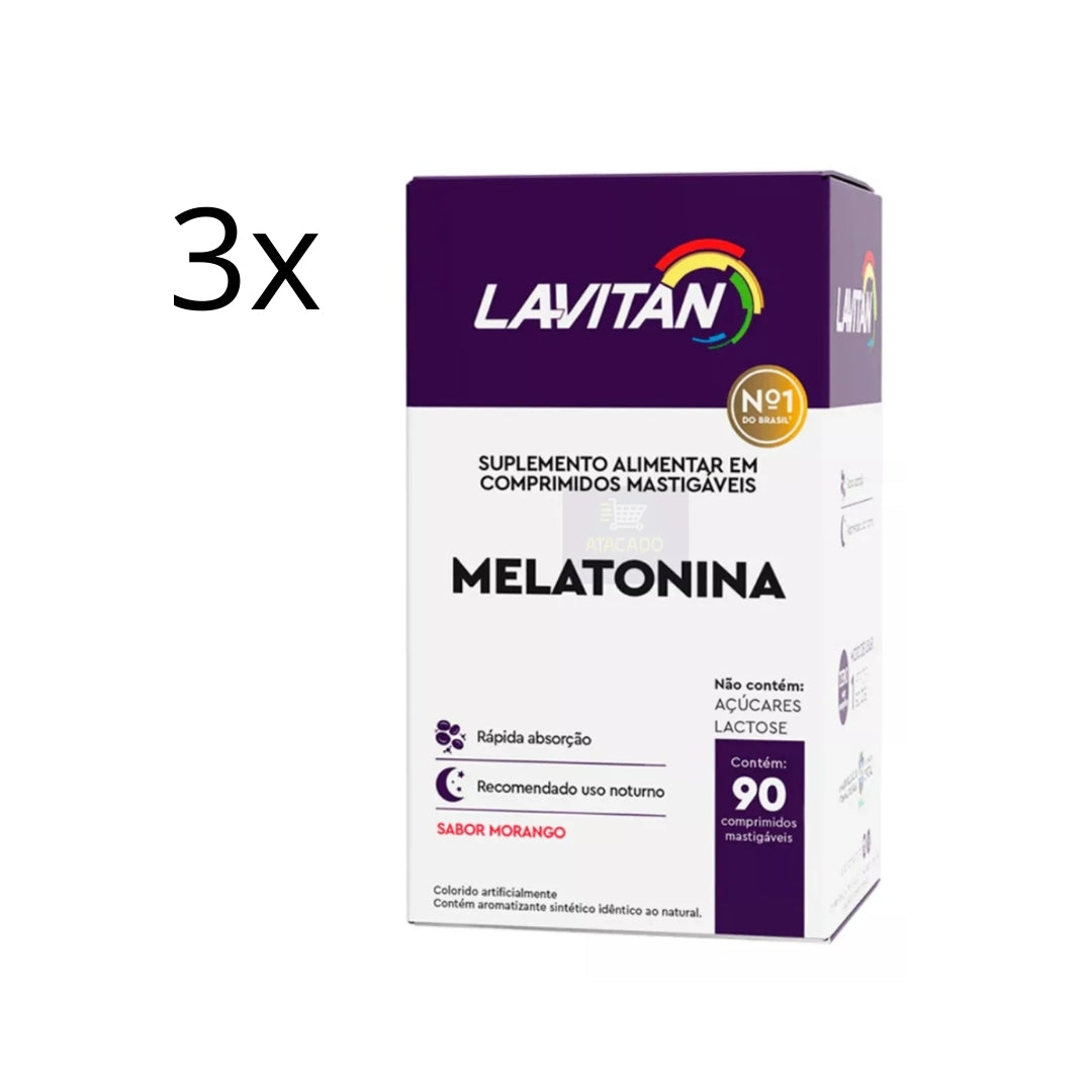 Lot of 3 Lavitan Melatonin Sleep Well Strawberry Flavor 90 Caps Cimed