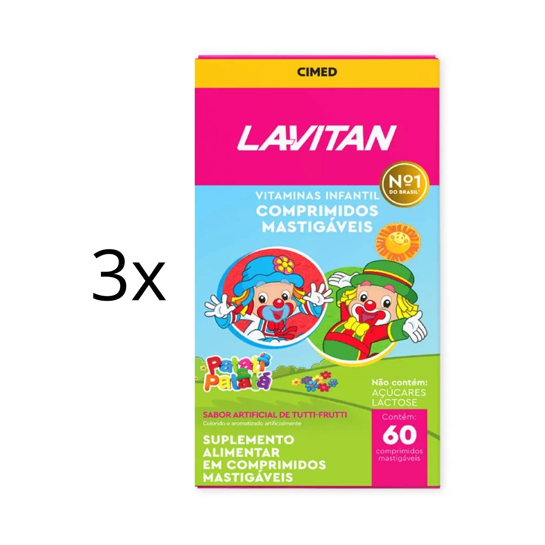 Lot of 3 Lavitan Kids Vitamin Supplement Tutti Frutti 60 Chewable Tablets Cimed
