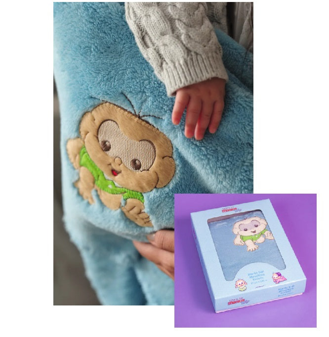 Brazilian Original Cebolinha Soft Microfiber Baby Embroidered Blue Blanket