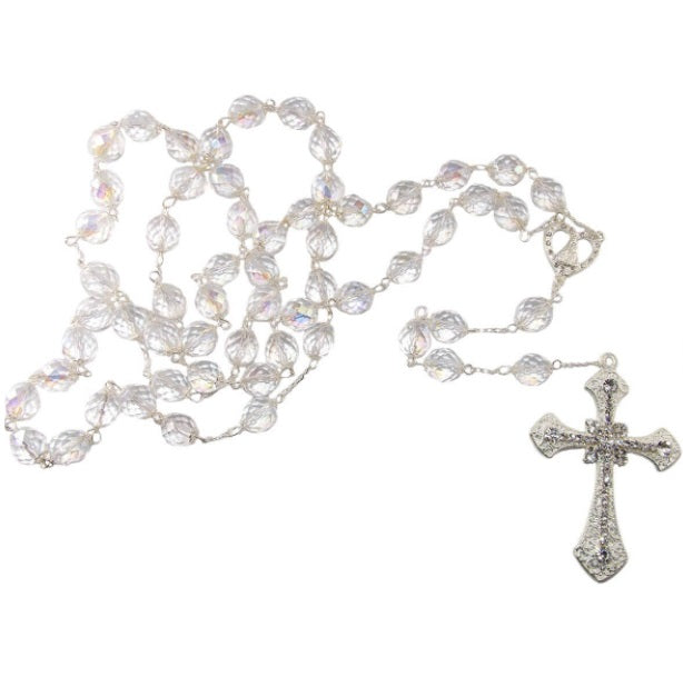 Brazilian Crystal Bride Rosary Crucifix 12 mm Religious Articles Collectible Items