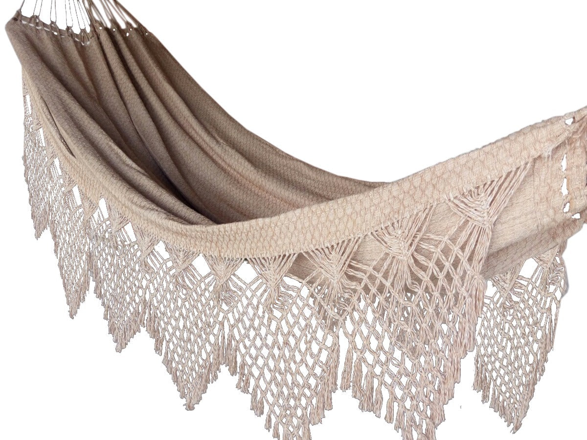 Light Brown Luxury Hammock with macrame - 14ft x 5ft - Brazilian Premium Double Handmade w/ Natural Cotton