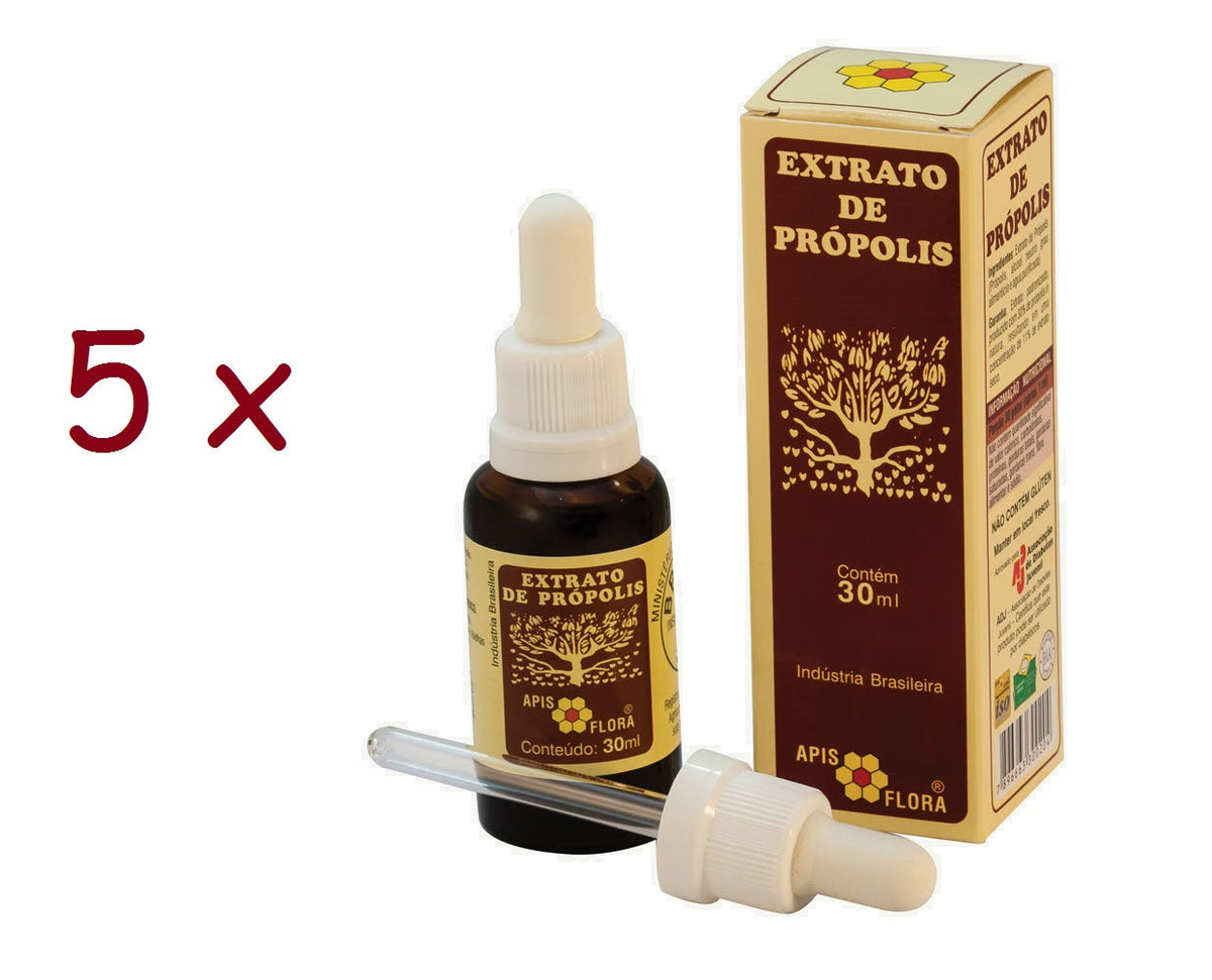 5 x 30ml Propolis Extract APIS FLORA Brazilian Organic Bee Natural Immunity Health