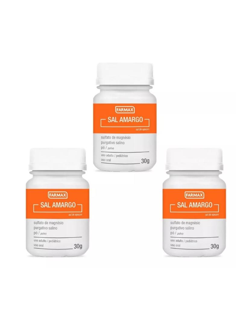 3 x Bottles 30g each one Sal Amargo Farmax Pó (limpeza Intestinal)